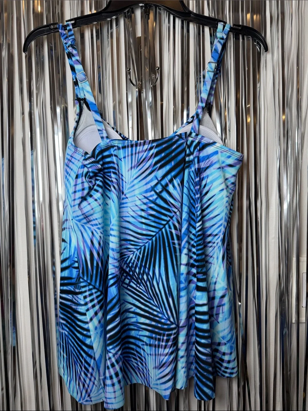 Swim Solutions Blue Palm-Print Tankini Top Size 10 NEW - Picture 5 of 7